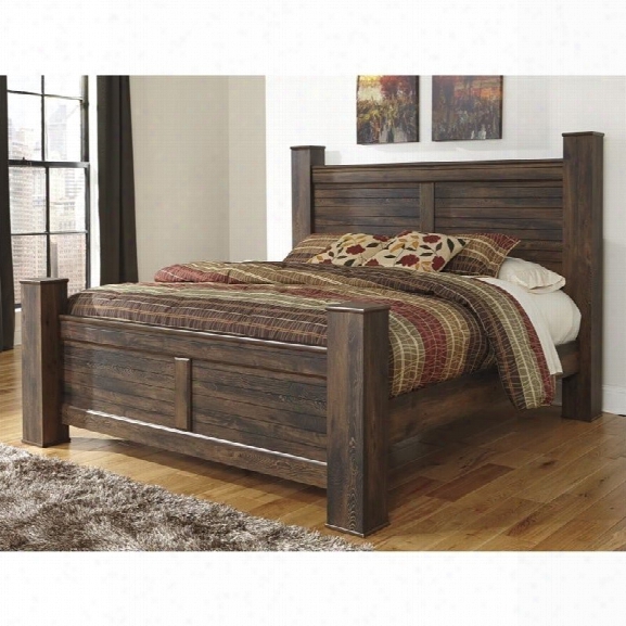 Ashley Quinden Wood King Poster Panel Bed In Dark Brown