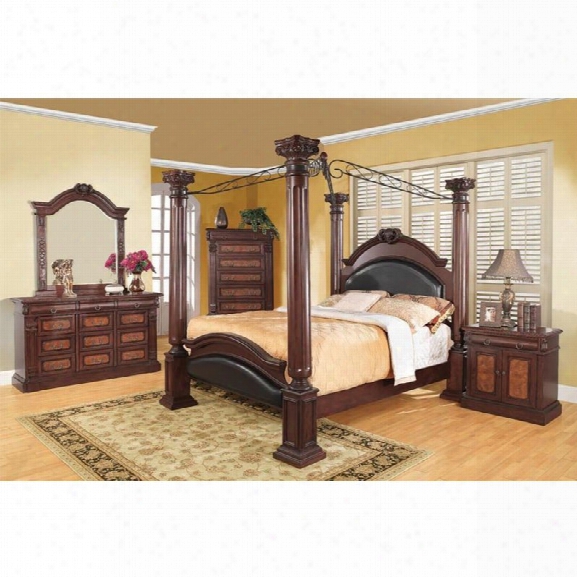 Coaster Grand Prado 4 Piece Queen Canopy Bedroom Set In Cappuccino