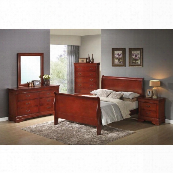 Coaster Louis Philippe 5 Piece Full Sleigh Bedroom Set In Red Brown