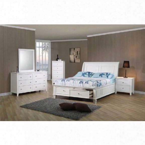 Coaster Selena 5 Piece Full Storage Sleigh Bedroom Set In White