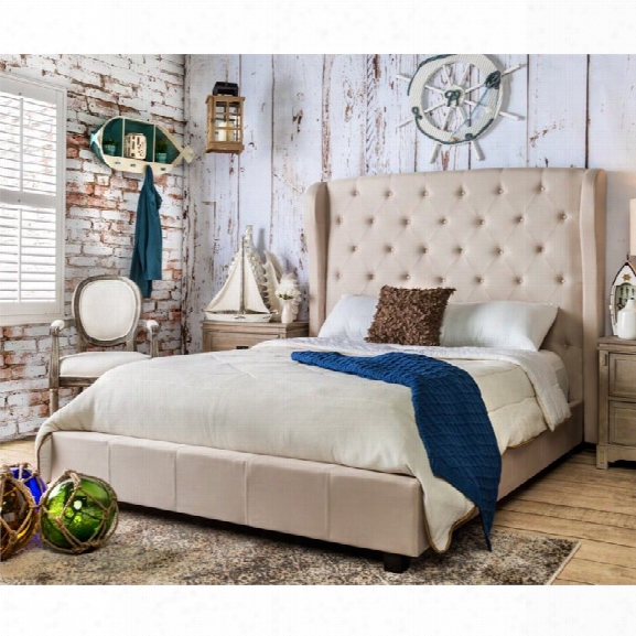 Furniture Of America Haygen King Fabric Upholstered Bed In Ivory