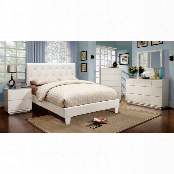 Furniture Of America Kylen 4 Piece Upholstered King Bedroom Set In White