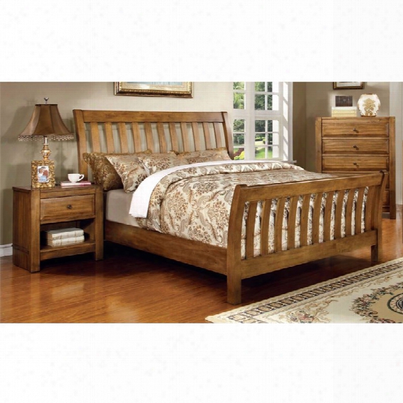 Furniture Of America Leanna 3 Piece Queen Slat Bedroom Set In Rustic Oak