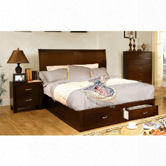 Furniture Of America Ruggend 3 Piece King Storage Bedroom Set In Brown Cherry