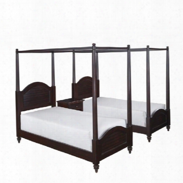 Home Styles Bermuda 2 Twin Canopy Beds And Night Stand In Espresso
