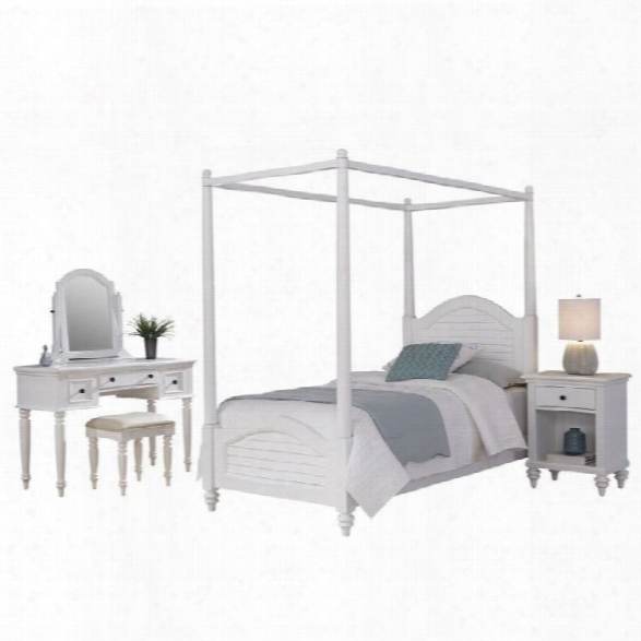 Home Styles Bermuda Twin Canopy Bed 4 Piece Bedroom Set In White