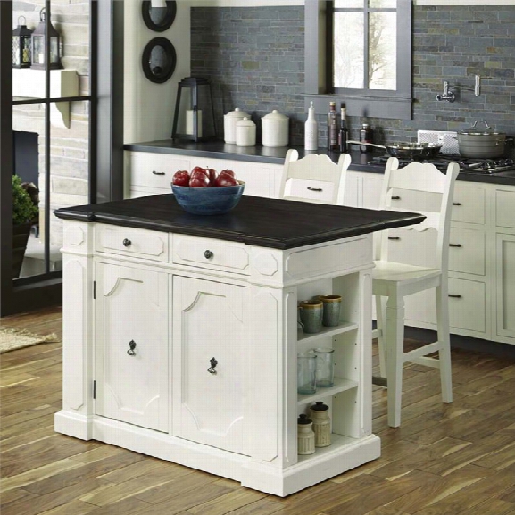 Home Styles Fiesta Wood Top Kitchen Island With 2 Stools In White