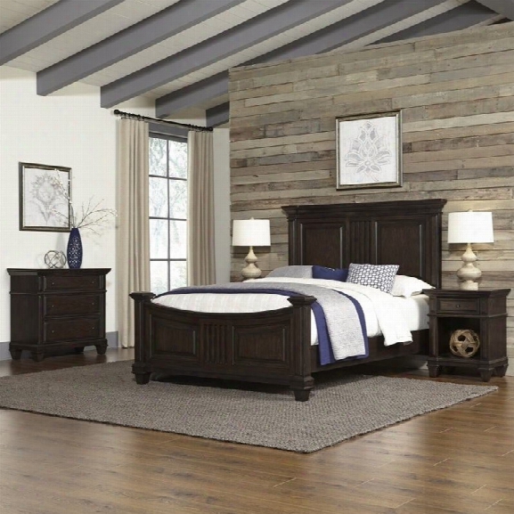 Home Styles Prairie Home King Bed 4 Piece Bedroom Set In Black Oak