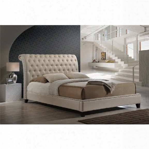 Jazmin Tufted King Sleigh Bed In Light Beige