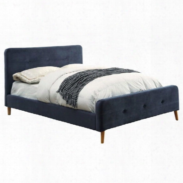 Maklaine Queen Tufted Flannelette Platform Bed In Navy Blue