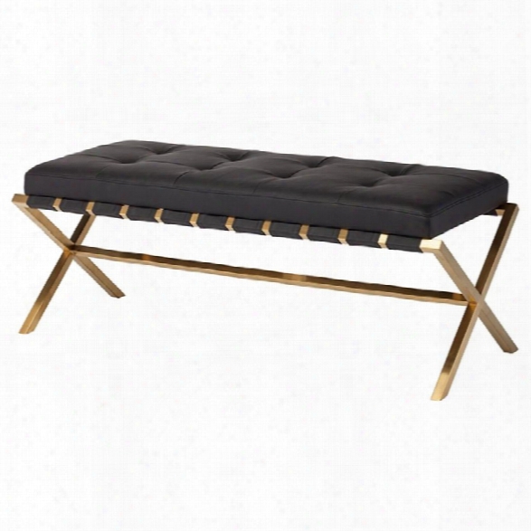 Nuevo Auguste 59 Faux Leather Tufted Bench In Black And Gold