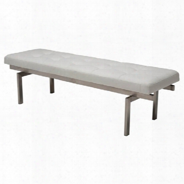 Nuevo Louve 59.25 Faux Leather Tufted Bench In White