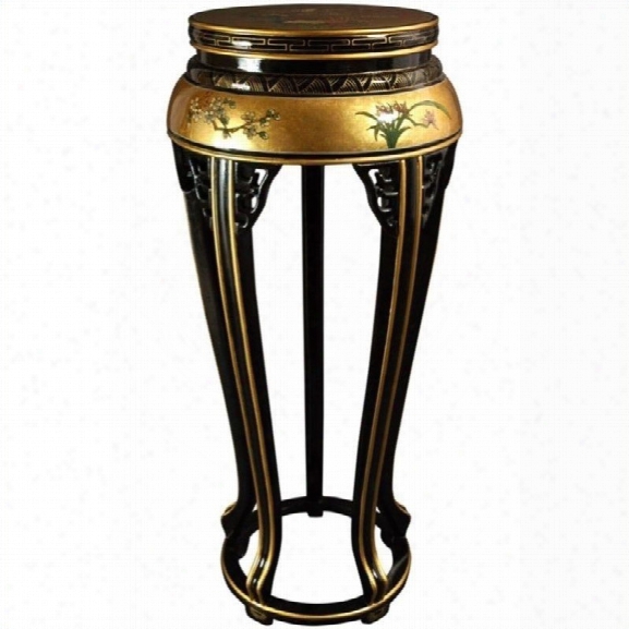 Oriental Furniture 36 Lacquer Plant Stand In Gold Leaf