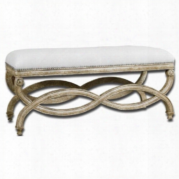 Uttermost Karline Natural Linen Bench In Antiqued Almond Finish