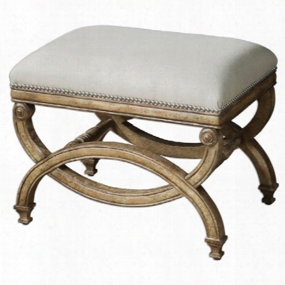 Uttermost Karline Natural Linen Small Bench In Antiqued Almond Finish