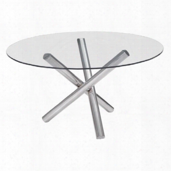 Zuo Stant Round Glass Dining Table In Chrome