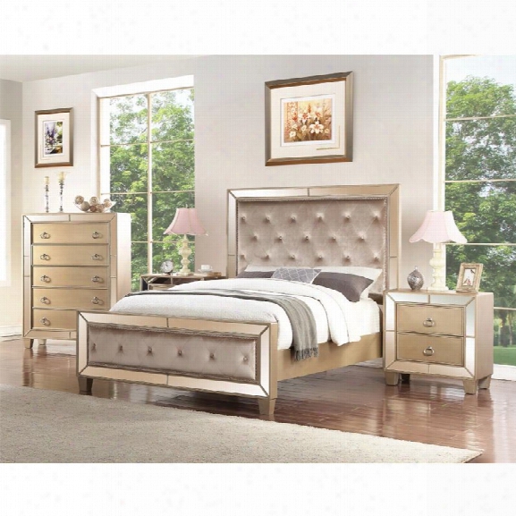 Abbyson Living Francesca 4 Piece Kingg Panel Bedroom Set In Gold