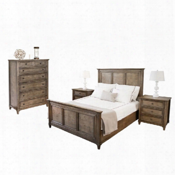 Abbyson Living Westley 4 Piece King Panel Bedroom Set In Weathered Oak