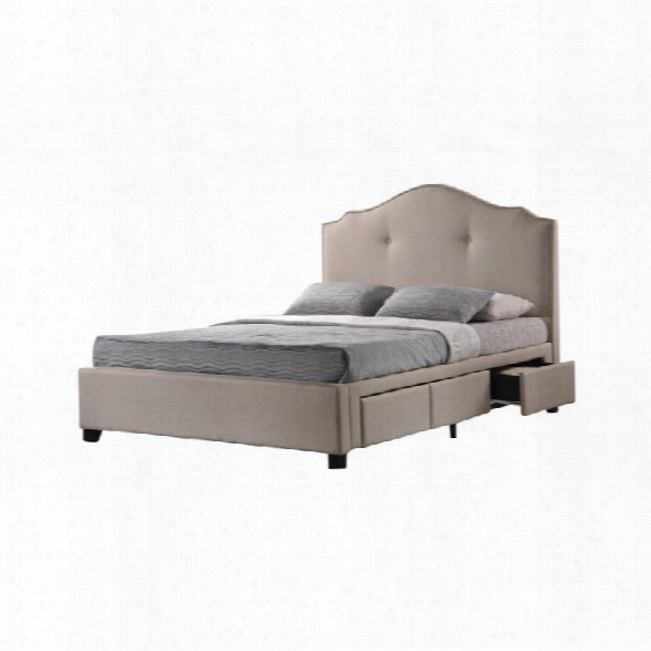 Armeena Storage Bed With Upholstered Headboard In Beige-queen