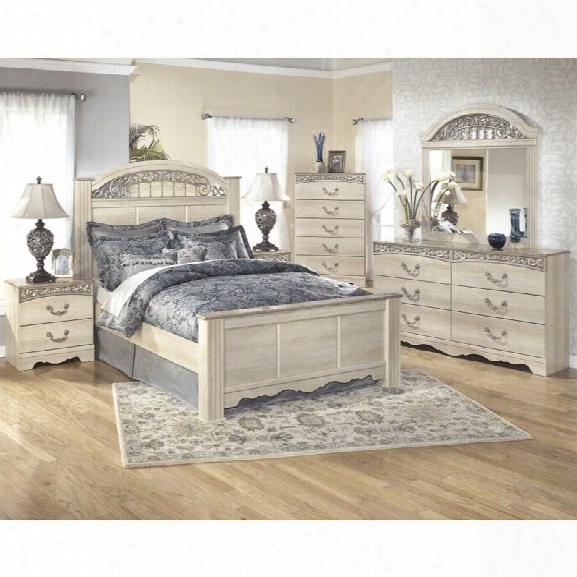 Ashley Catalina 6 Piece Wood Queen Panel Bedroom Set In White