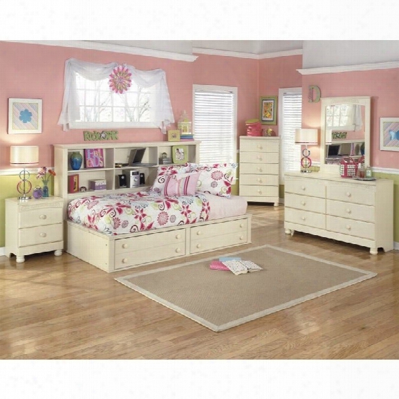 Ashley Cottage Retreat 5 Piece Wood Twin Bookcase Bedroom Set In Cream