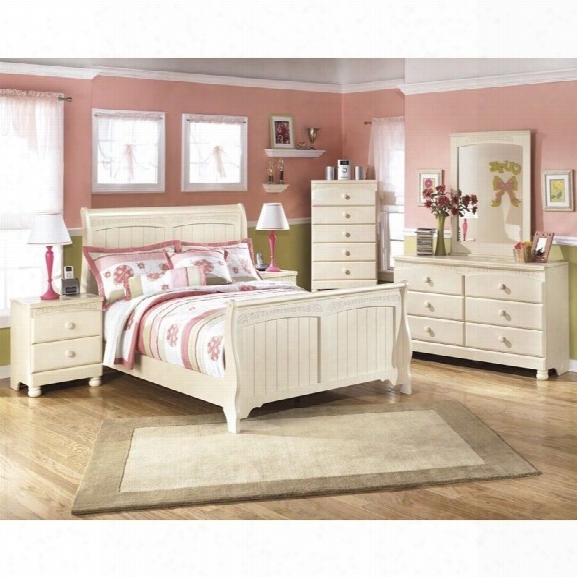 Ashley Cottage Retreat 6 Piece Wood Full Sleigh Bedroom Set In Cream