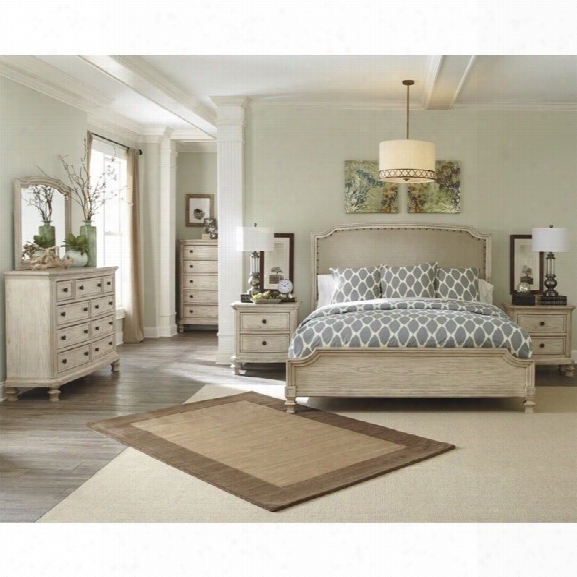 Ashley Demarlos 6 Piece Wood King Panel Bedroom Set In Parchment