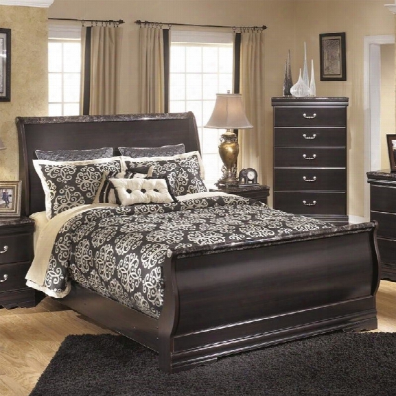 Ashley Esmarelda Wood Queen Sleigh Bed In Merlot