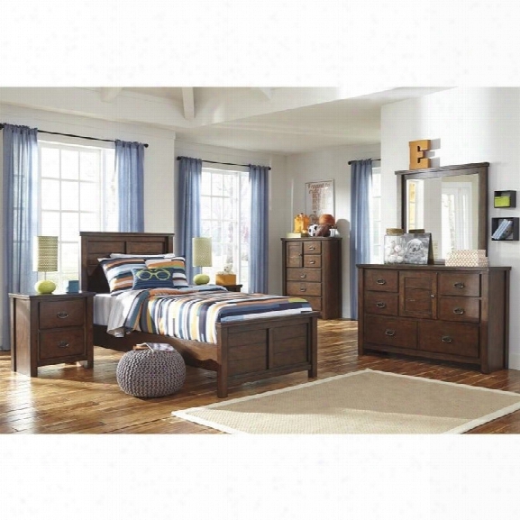 Ashley Ladiville 6 Piece Wood Twin Panel Bedroom Set In Rustic Brown