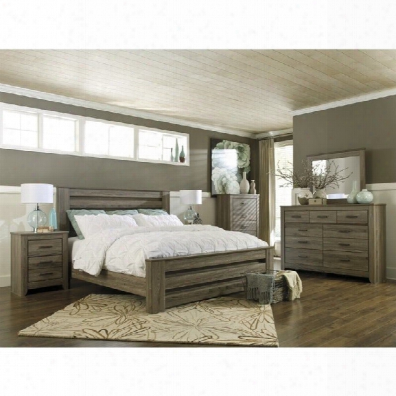 Ashley Zelen 6 Piece Wood King Rail Panel Bedroom Set In Brown