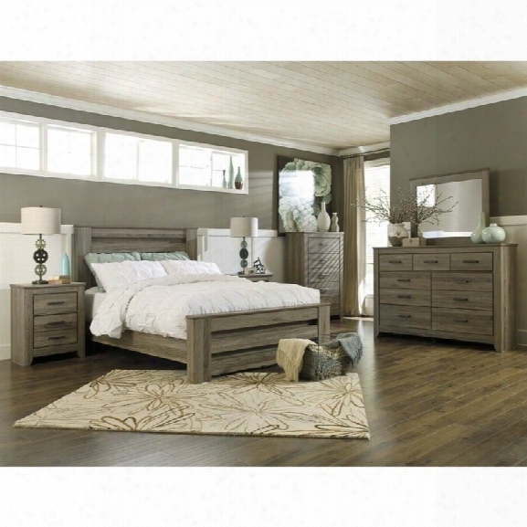 Ashley Zelen 6 Piece Wood Queen Rail Pwnel Bedroom Set In Brown