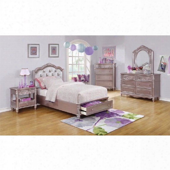 Coaster Caroline 4 Piece Tufted Queen Bedroom Set In Metallic Lilac