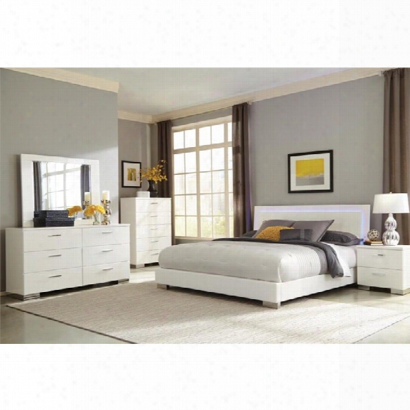Coaster Felicity 5 Piece King Panel Bedroom Set In Glossy White