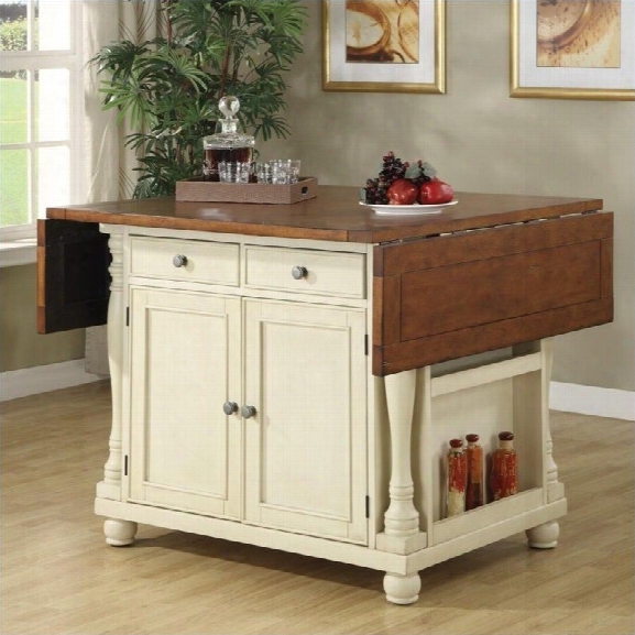 Coaster Kitchen Island With Drop Leaves In Butter Milk