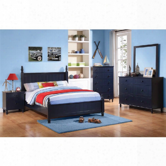 Coaster Zachary 5 Piece Twin Poster Bedroom Set In Navy Blue