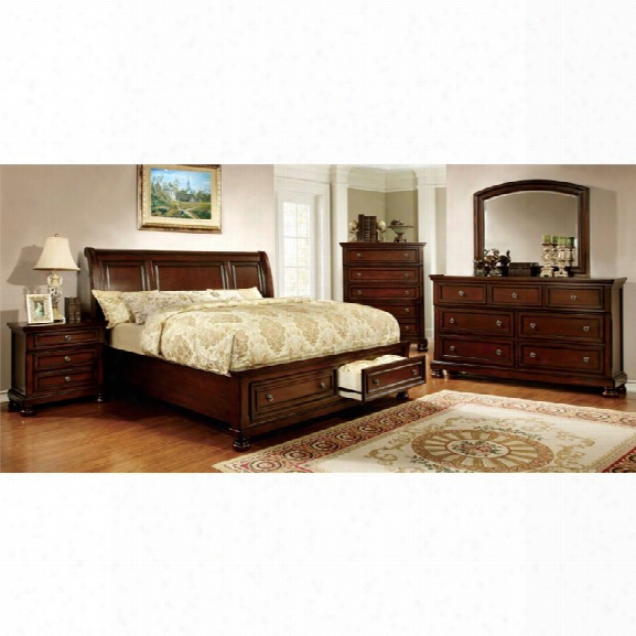 Furniture Of America Caiden 4 Piece King Bedroom Set In Dark Cherry