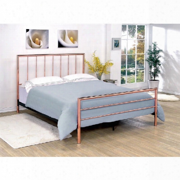 Furniture Of America Constanza King Metal Slat Bed In Rose Gold