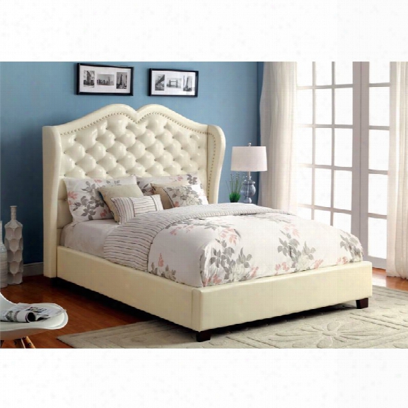 Furniture Of America Harla California King Tufted Leather Bed In Ivory