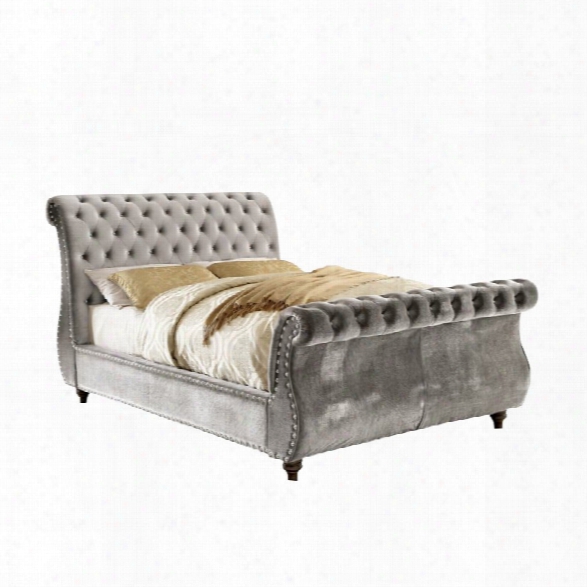 Furniture Of America Luxy Upholstered King Sleigh Bed In Gray