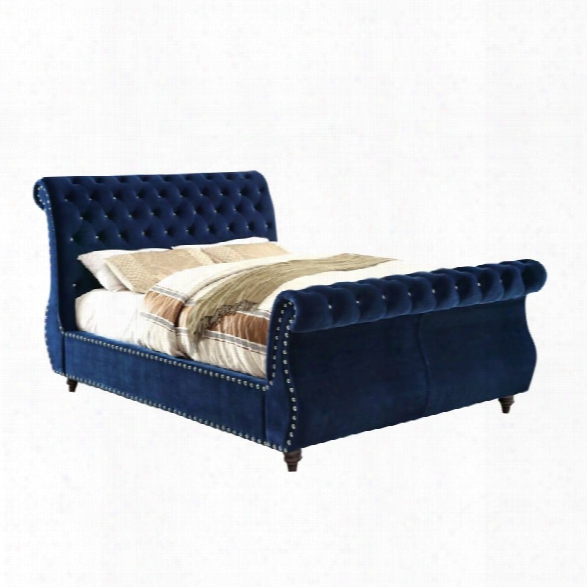 Furniture Of America Luxy Upholstered King Sleigh Bed In Navy