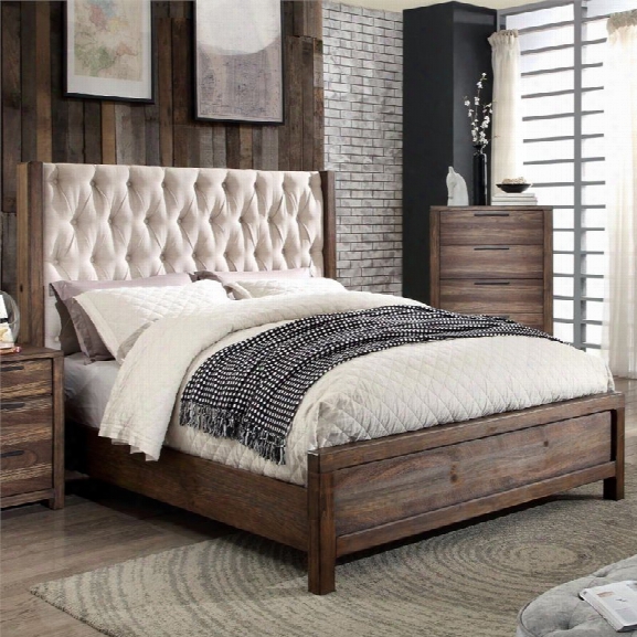 Furniture Of America Oliva Tufted King Bed In Natural Rustic Ttone