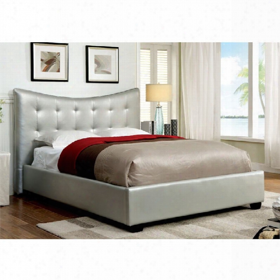 Furniture Of America Salim King Tufted Leather Bed In Silver
