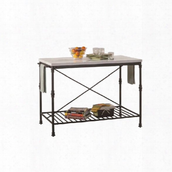 Hillsdale Castille Metal Kitchen Island With White Marble Top In Black