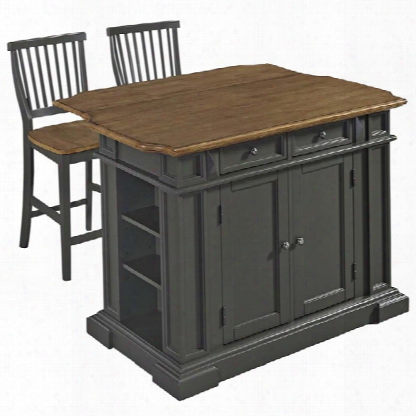 Home Styles Americana Kitchen Island With 2 Stools In Gray