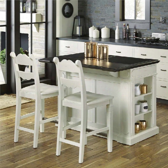Home Styles Fiesta Granite Top Kitchen Island With 2 Stools In White