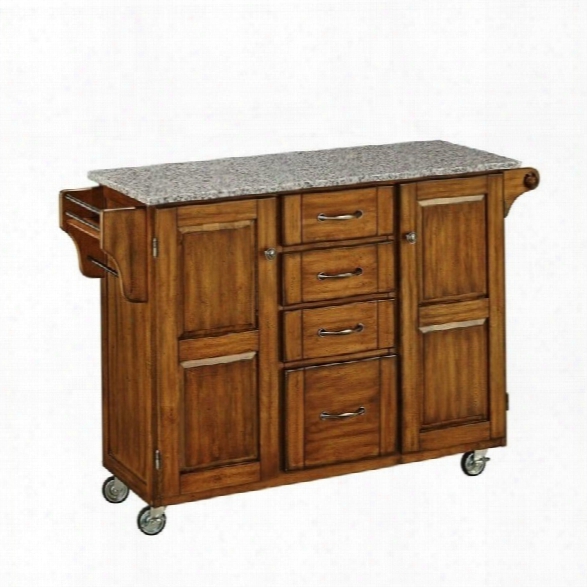 Home Styles Grey Granite Kitchen Cart In Cottage Oak Finish