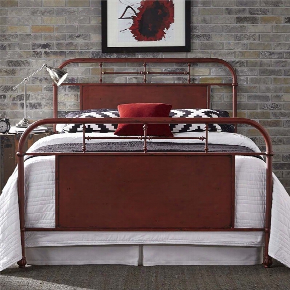 Liberty Furniture Vintage King Metal Bed In Distressed Red