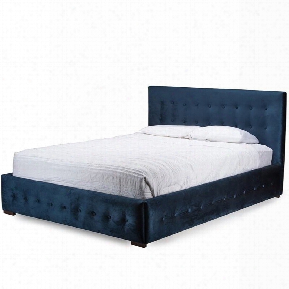 Morgan Velvet Upholstered King Platform Bed In Blue