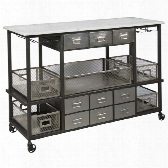 Pulaski Jasper Mwrble Top Kitchen Cart In Silver