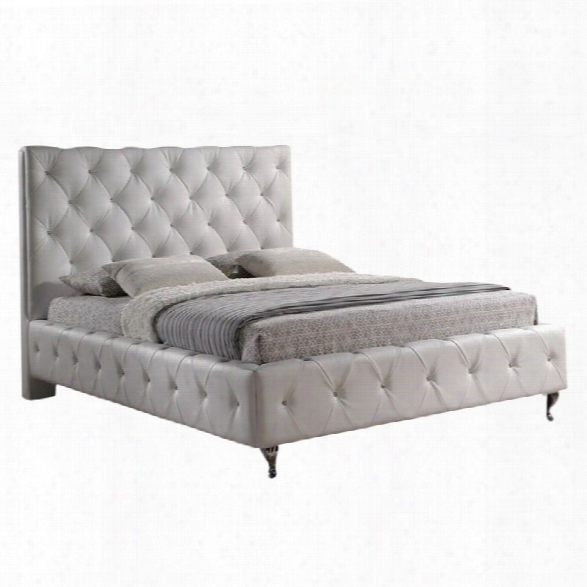 Stella Tufted Leather Platform Bed In White-queen